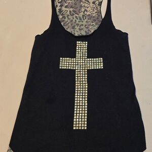 Body Central Black Tank Top with Gold Studded Cross
